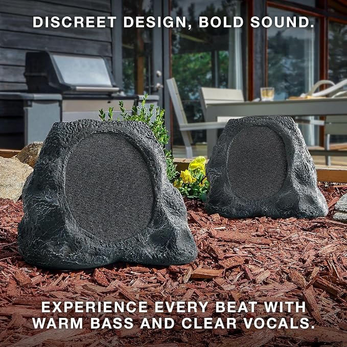 Victrola Rock Speaker Connect, Stone, Wireless Outdoor with Bluetooth 5.3, 22-Hour Battery Life, with Solar Charging, Link Up to 20 Rock Speakers, IP65 Water & Dust Resistant