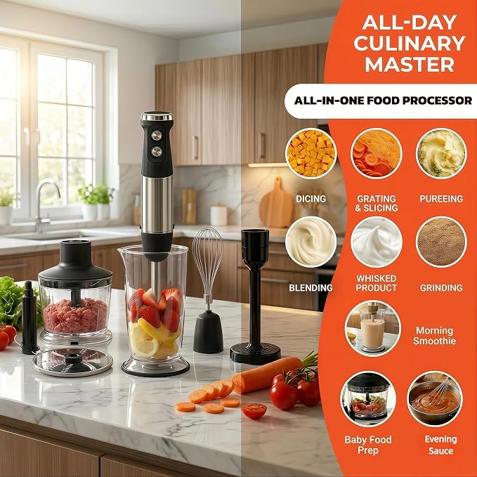 9 in 1 Immersion Blender for Dicer, Slicer, Shredder, Anti-Splash Stick Blender for Smoothies, Baby Food, Meat, Salad, Vegetable Chopper, Potato Masher