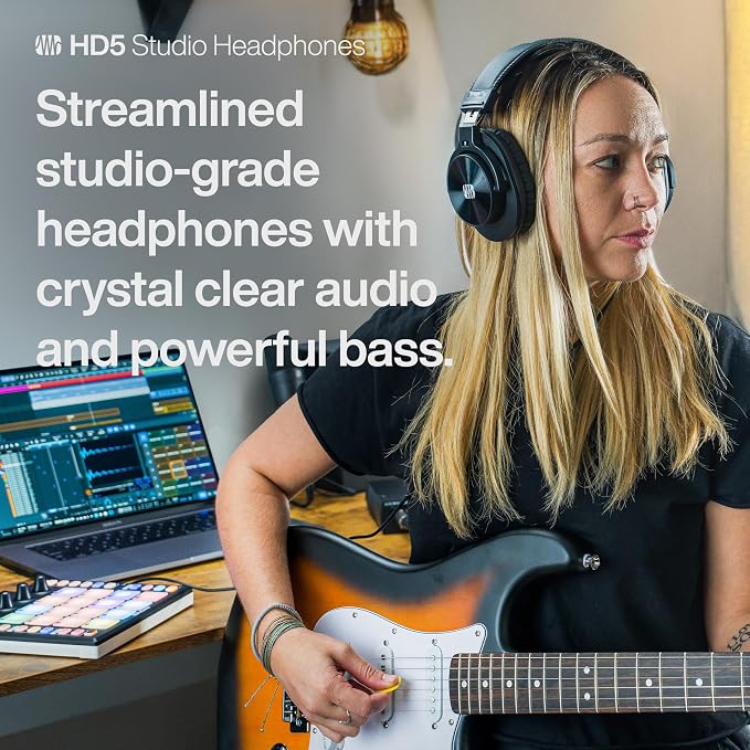 PreSonus HD5 Professional Monitoring Headphones —Wired, Closed-Back, Over-Ear Studio Recording Headphones for Professional Mixing and Monitoring