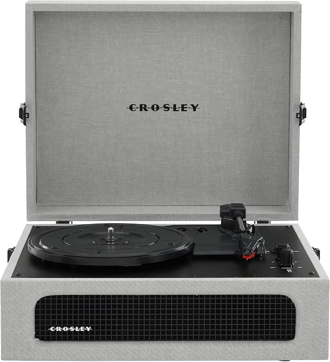 Crosley CR8017B-GY Voyager Vintage Portable Vinyl Record Player Turntable with Bluetooth in/Out and Built-in Speakers, Gray