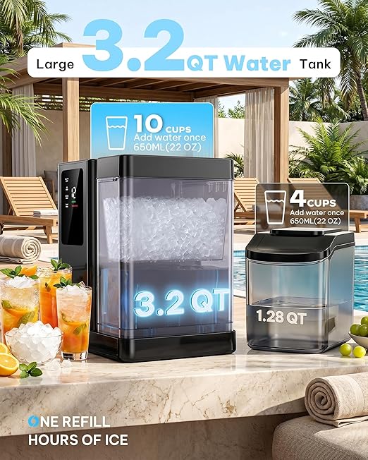 Silonn Countertop Nugget Ice Maker, 40 Lbs Daily Ice Production with 3L Removable Water Tank, Self-Cleaning Pebble Ice Machine, 12H Timer, Quiet 40 dB Operation for Home, Office & Parties
