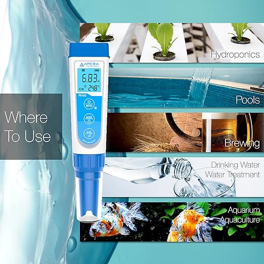 Apera Instruments AI311 Premium Series PH60 Waterproof pH Pocket Tester Kit, Replaceable Probe, ±0.01 pH Accuracy, Lcd display
