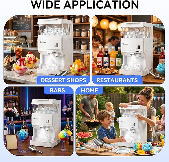 Electric Ice Shaver Machine, 300W Shaved Ice Machine, Thickness Adjustable Snow Cone Machine 881LBs/hr Rotate Speed & Strong Power for Home and Parties Events Snack Bar (6.9Qt)