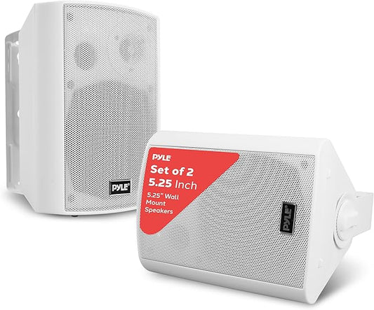 Pyle 5.25" Wall Mount Bluetooth Speakers, Waterproof Indoor/Outdoor Speaker System, 240W Max, Marine Grade, Wireless Music Streaming, Full Range Stereo, Suitable for Patio, Poolside, Home (White Pair)