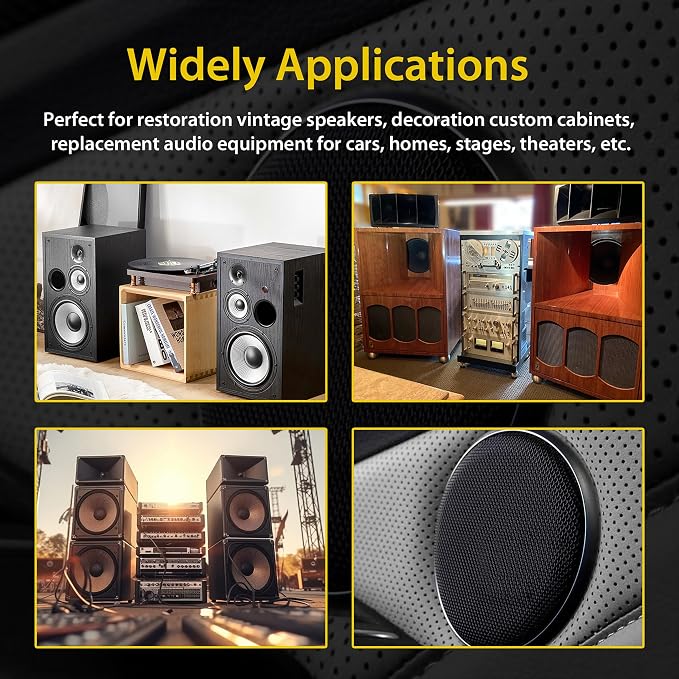 96" x 54" Speaker Grill Cloth, Stereo Grill Mesh Fabric Dustproof Replacement for Custom Cabinets Speaker Cloth Restoration Home Audio Decor Subwoofer Covers Black