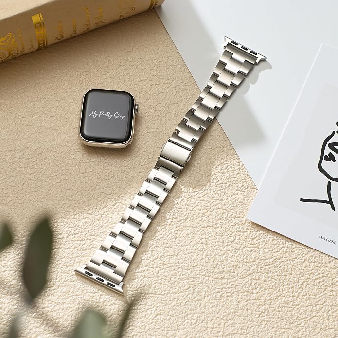 My Pretty Strap - Compatible Apple Watch Band Strap, Stainless Steel Fashion iWatch Replacement Strap- Easy Resizing, No Tool Needed, Fits Most Wrists- Compatible with Series 1-11, SE and Ultra