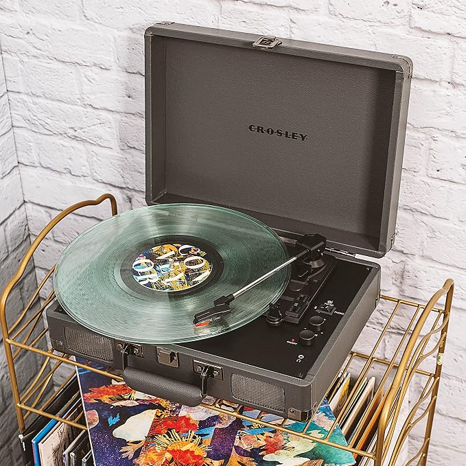 Crosley CR8005F-SG Cruiser Plus Vintage 3-Speed Bluetooth in/Out Suitcase Vinyl Record Player Turntable, Slate
