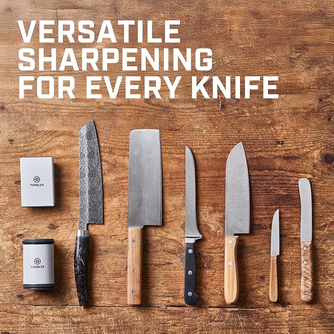 TUMBLER Pro Rolling Knife Sharpener™ - Knife Sharpening Made Easy - Rolling Knife Sharpening Kit with Removable Disc System - Includes 4-Layer Diamond Sharpening Disc & EdgeBoost Ceramic Disc (Grey)