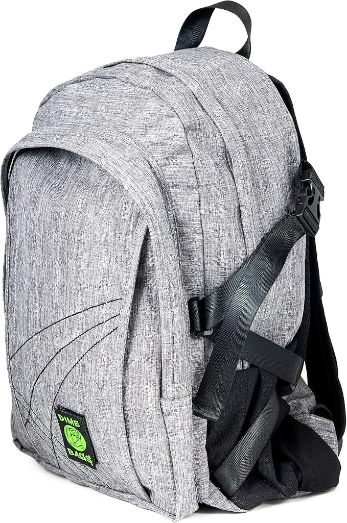 Dime Bags Backpack For Travel & School, Durable Hempster Material, 9 Storage Compartments & 2 Side Bottle Pockets, Fits 17” Laptop, Adjustable Padded Straps, Hidden Internal Pocket (Stone) ﻿﻿