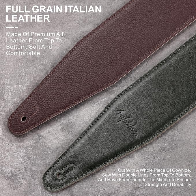Nefelibata 3" Wide Guitar Strap, Full Grain Italian Leather Adjustable Guitar Straps with Foam Padding for Bass, Electric, and Acoustic Guitars