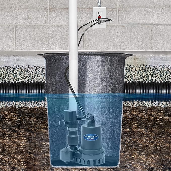 Superior Pump 92372 1/3 HP Thermoplastic Submersible Sump Pump with Vertical Float Switch