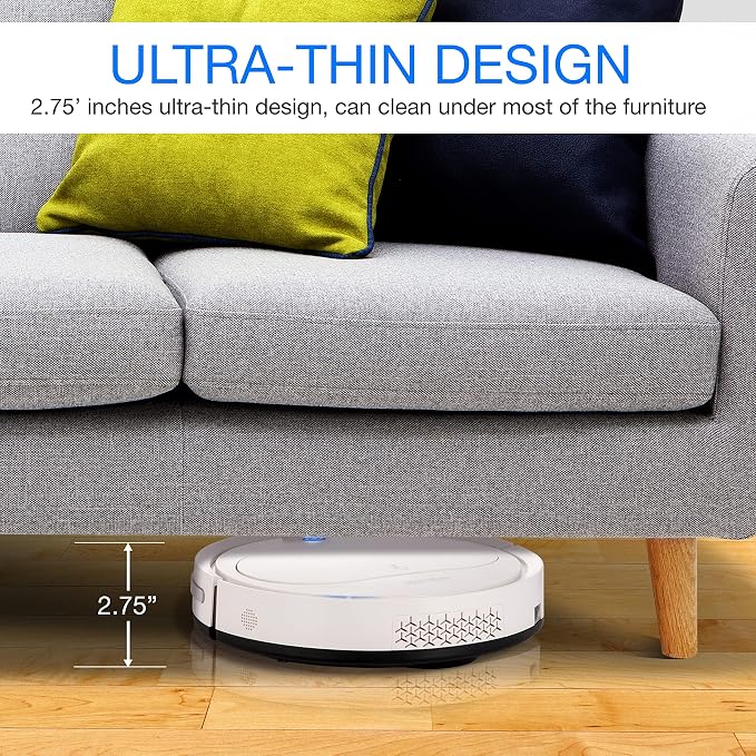 PURE CLEAN Robot Vacuum Cleaner with Remote Control, Smart Robotic Machine Automatic Floor Cleaning Robo Vac with Dry Mop for Clean Home Carpet Hard Wood Tile Pet Hair