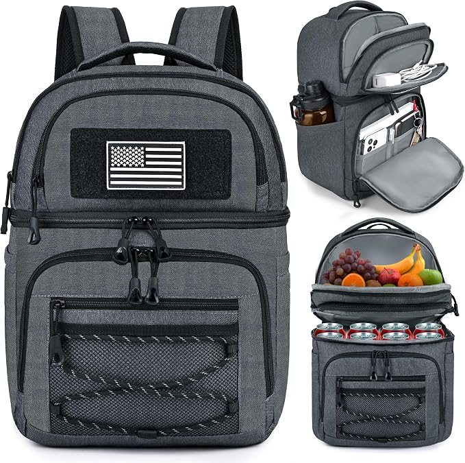 MOZETO Lunch Cooler Backpack Double Deck Lunch Box Backpack Insulated Leakproof Compartments Coolers Bag for Beach Travel Picnic Lunch Hiking BBQ Camping