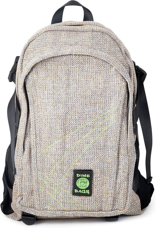 DIME BAGS Backpack For Travel, Durable Hempster Material, 9 Storage Compartments & 2 Side Bottle Pockets, Fits 17” Laptop, Adjustable Padded Straps, Hidden Internal Pocket (Sand)