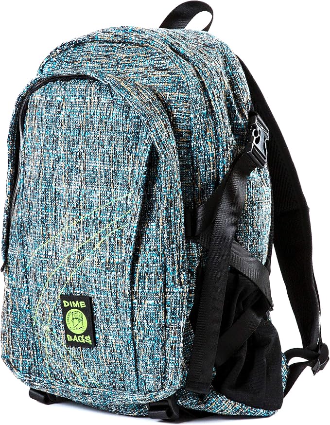 Dime Bags Backpack For Travel & School, Durable Hempster Material, 9 Storage Compartments & 2 Side Bottle Pockets, Fits 17” Laptop, Adjustable Padded Straps, Hidden Internal Pocket (Glass)