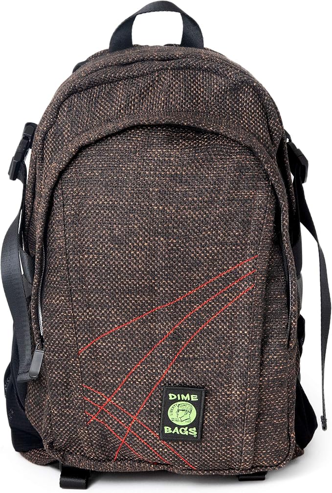 DIME BAGS Backpack For Travel & School, Durable Hempster Material, 9 Storage Compartments & 2 Side Bottle Pockets, Fits 17” Laptop, Adjustable Padded Straps, Hidden Internal Pocket (Earth)