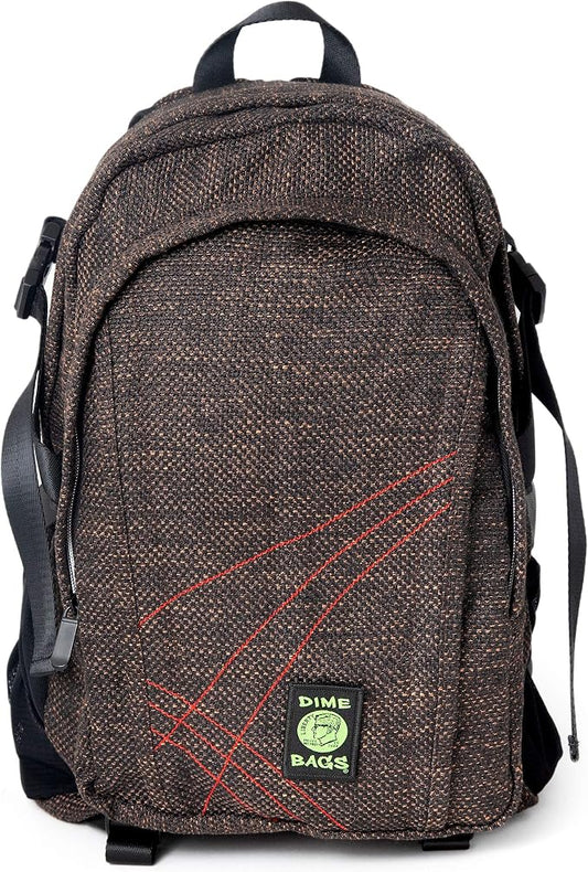 DIME BAGS Backpack For Travel & School, Durable Hempster Material, 9 Storage Compartments & 2 Side Bottle Pockets, Fits 17” Laptop, Adjustable Padded Straps, Hidden Internal Pocket (Earth)