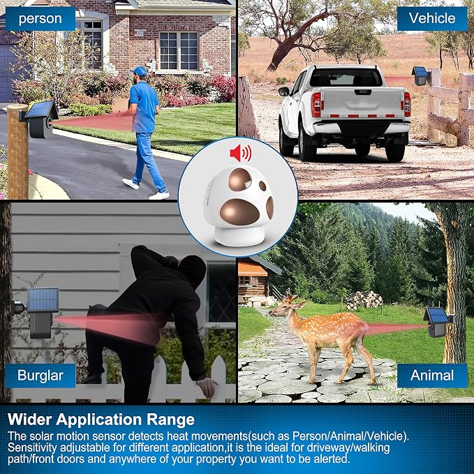 Driveway Alarm- HTZSAFE 1/2 Mile Long Range Outdoor Weatherproof Solar Wireless Motion Sensor&Detector-Portable Receiver Has Long Last Backup Battery- DIY Security Alert System for Home&Property