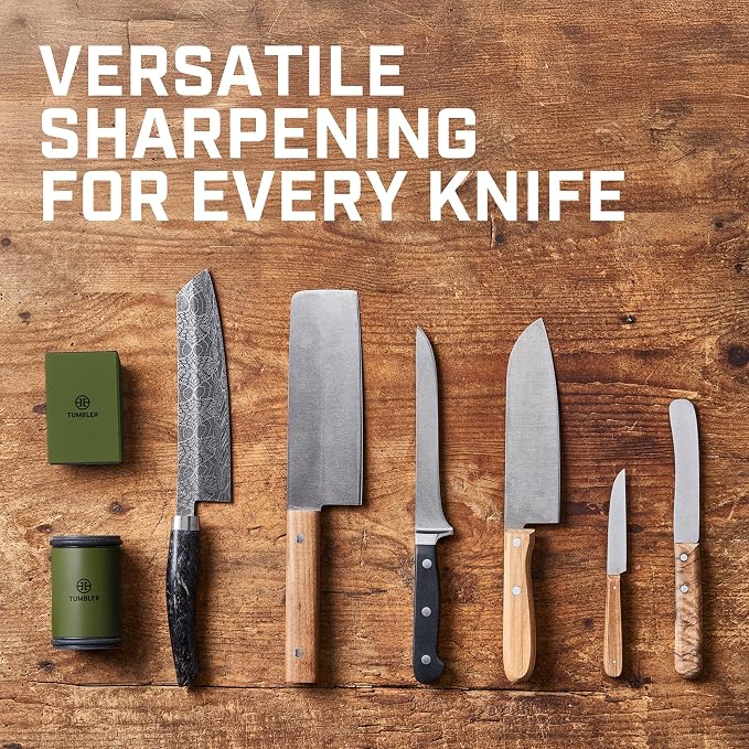 TUMBLER Pro Rolling Knife Sharpener™ - Knife Sharpening Made Easy - Rolling Knife Sharpening Kit with Removable Disc System - Includes 4-Layer Diamond Sharpening Disc & EdgeBoost Ceramic Disc (Green)