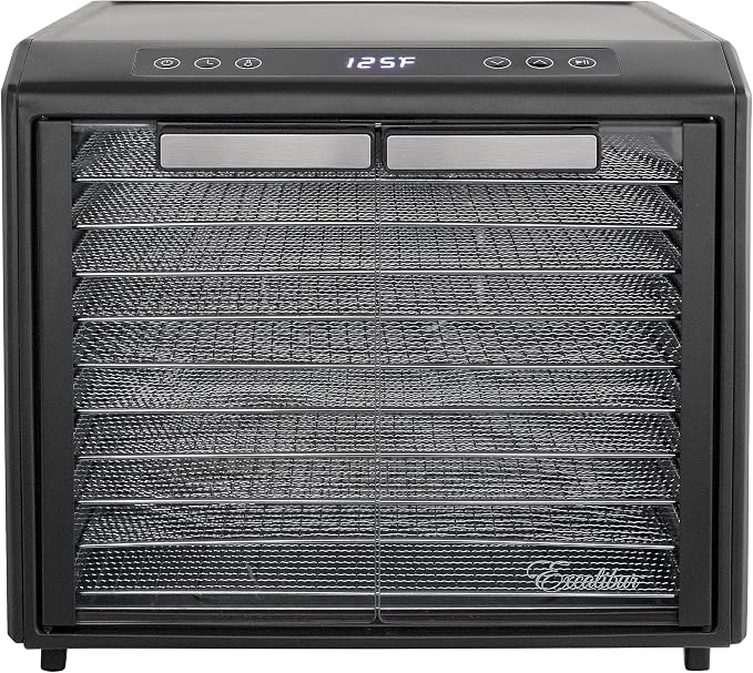 Excalibur Food Dehydrator 10-Tray Select Series for Jerky, Fruit, Vegetables, Herbs, Pet Treats, Stainless Steel with Glass Doors and 60 hour digital timer, 10-Tray, Black