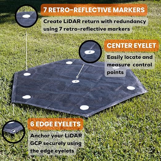 Sky High Bull's-Eye 48” XL LiDAR Ground Control Point GCP - UAV Aerial Target for LiDAR Mapping & Surveying (6 Pack) Retro-Reflective Black Hexagon with Center Eyelet for Mapping & Photogrammetry