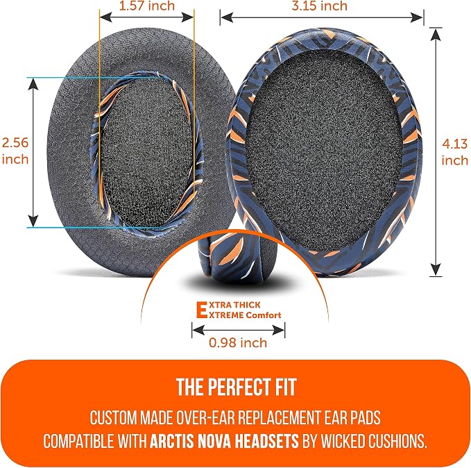 WC Freeze for Arctis Nova - Hybrid Fabric Cooling Gel Replacement Earpads for Arctis Nova Pro Wired, Nova 7, 5, 4, 3, 1 - Made by Wicked Cushions (Does Not Fit Nova Pro Wireless) | Navy Tiger